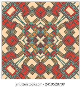 Print design for a square scarf, tablecloth, decorative panel or other creative project. Retro palette. Vector illustration