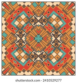 Print design for a square scarf, tablecloth, decorative panel or other creative project. Version No. 2. Retro palette. Vector illustration