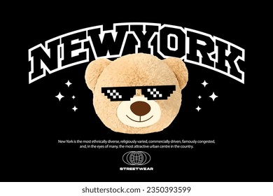 print design with teddy bear illustration in graffiti street art style, for streetwear and urban style t-shirts design, hoodies, etc.