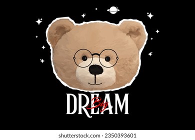 print design with teddy bear illustration in graffiti street art style, for streetwear and urban style t-shirts design, hoodies, etc.