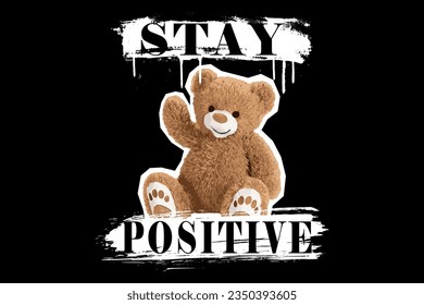 print design with teddy bear illustration in graffiti street art style, for streetwear and urban style t-shirts design, hoodies, etc.