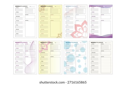 Plantilla de diseño de impresión para el tamaño del libro del planificador semanal imprimible. diario semanal imprimible