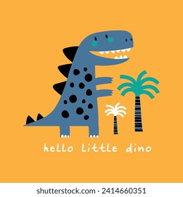 print design for textile with cute dinosaur drawing as vector