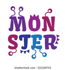 Print design for textile with Monsters letter