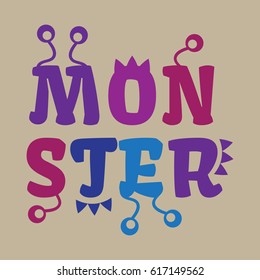 Print design for textile with Monsters letter