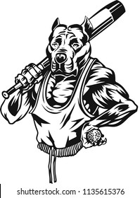 Print design for tshirt, illustration of animal with baseball bat, posing, vector illustration