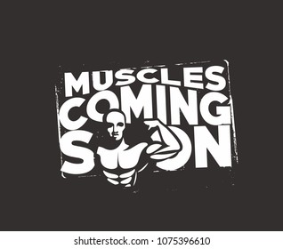 Print design for Tshirt print of male with muscles, gym, fitness, vector illustration