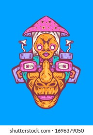 Print design for t-shirt with surreal mask. Vector illustration