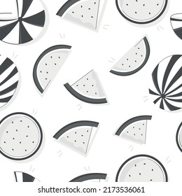 Imprima la ilustración vectorial del diseño de los colores de la sandía en blanco y negro. Patrón inmaculado con estilo plano.