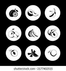 Print design vector illustration icons fruits collection with black and white colours. Cute set with flat style icons.