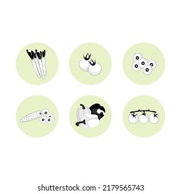 	
Print design vector illustration icons vegetables collection with black and white colours. Cute set with flat style icons.	