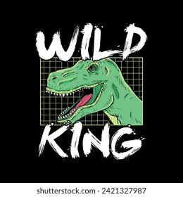 print design with wild dinosaur head drawing as vector for kids fashion