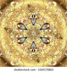 Print. Design wrapping and gift paper, greeting cards, banner and posters design. Vector. Fashionable fabric pattern. Doodles yellow and beige on colors.