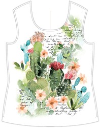 Print Designs For Women's T Shirts With Flowers And Cactus. Vector Illustration For Fashion Graphics, Decorated Women's Fashion Graphic - You Can Enhance Your Design With Rhinestuds, Foil, Glitter