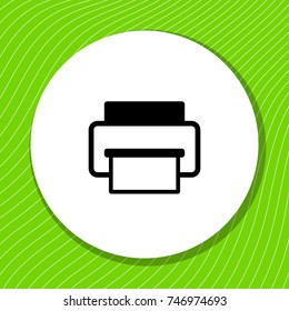 Print device black vector icon on white circle for user interface, web, application, app, ui and print. Simple design illustration. Green line background.