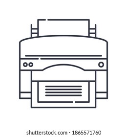 Print device icon, linear isolated illustration, thin line vector, web design sign, outline concept symbol with editable stroke on white background.
