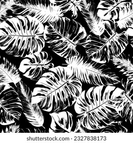 Print of different tropical leaves. Print for different summer clothes, phone cases, packaging and textiles. Seamless pattern