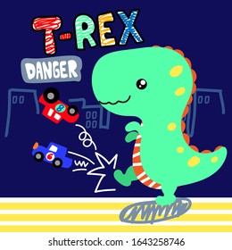 print with a dinosaur and a slogan. T Rex, Danger. For print, clothes, t shirt, child or web. Creative original design.