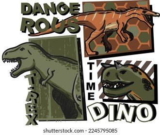 Print with dinosaurs. Print for t-shirt, stationery, clothes and other designs.