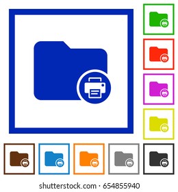 Print directory information flat color icons in square frames on white background