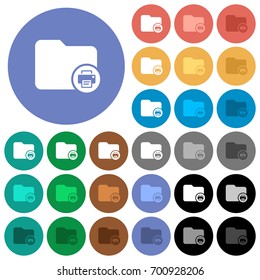 Print directory information multi colored flat icons on round backgrounds. Included white, light and dark icon variations for hover and active status effects, and bonus shades on black backgounds.