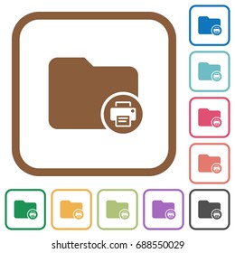 Print directory information simple icons in color rounded square frames on white background