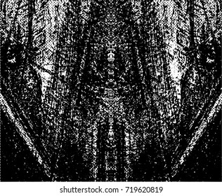 Print distress background in black and white texture with spots, nets, scratches and lines. Abstract vector illustration. 