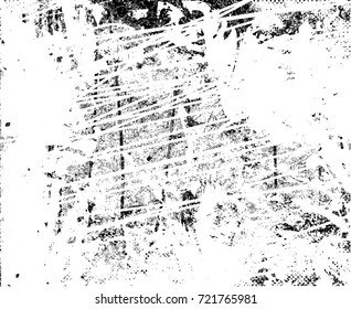 Print distress background in black and white texture with spots, scratches and lines. Abstract vector illustration. 