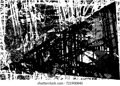 Print distress background in black and white texture with spots, scratches and lines. Abstract vector illustration. 