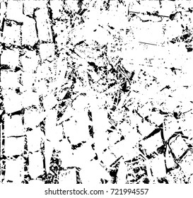 Print distress background in black and white texture with spots, scratches and lines. Abstract vector illustration. 
