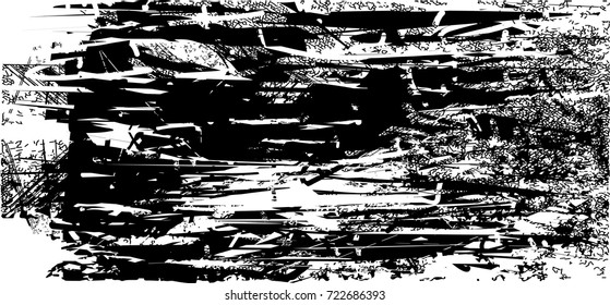 Print distress background in black and white texture with spots, scratches and lines. Abstract vector illustration. 