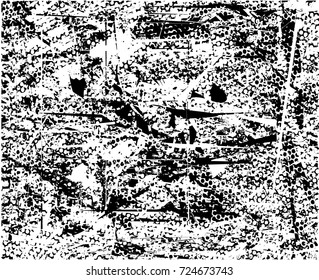 Print distress background in black and white texture with spots, scratches and lines. Abstract vector illustration. 