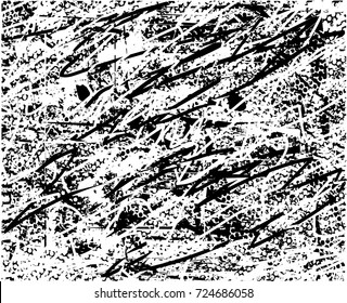Print distress background in black and white texture with spots, scratches and lines. Abstract vector illustration. 