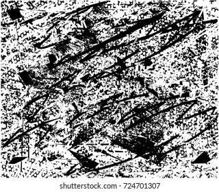 Print distress background in black and white texture with spots, scratches and lines. Abstract vector illustration. 