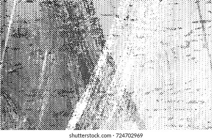 Print distress background in black and white texture with spots, scratches and lines. Abstract vector illustration. 