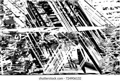 Imprimir fondo de socorro en textura en blanco y negro con manchas, arañazos y líneas. Ilustración vectorial Abstractas. 