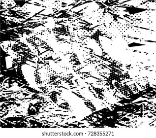 Print distress background in black and white texture with spots, scratches and lines. Abstract vector illustration. 