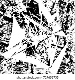Print distress background in black and white texture with spots, scratches and lines. Abstract vector illustration. 