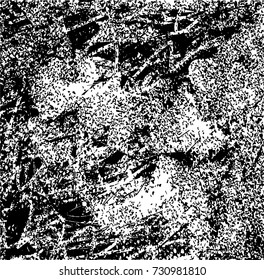Print distress background in black and white texture with spots, scratches and lines. Abstract vector illustration. 