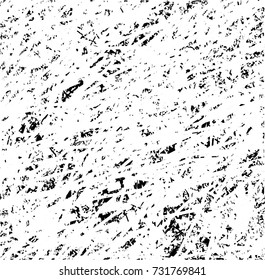 Print distress background in black and white texture with spots, scratches and lines. Abstract vector illustration. 
