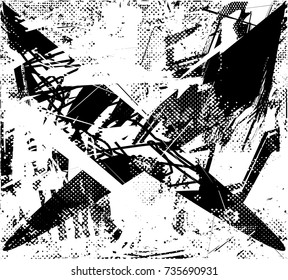 Print distress background in black and white texture with spots, scratches and lines. Abstract vector illustration. 