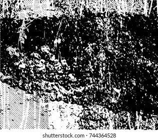 Print distress background in black and white texture with spots, scratches and lines. Abstract vector illustration