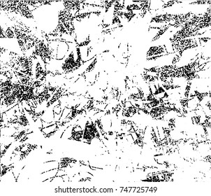 Print distress background in black and white texture with spots, scratches and lines. Abstract vector illustration