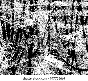 Print distress background in black and white texture with spots, scratches and lines. Abstract vector illustration
