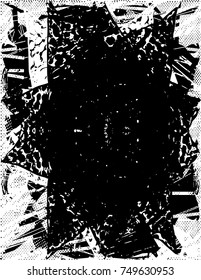 Print distress background in black and white texture with cacti flower, spots, scratches and lines. Abstract vector illustration