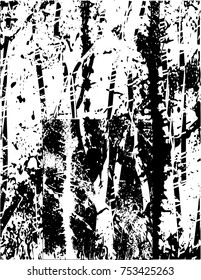 Print distress background in black and white texture with oval dark spots, scratches and lines. Abstract vector illustration
