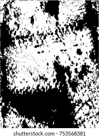 Print distress background in black and white texture with  dark spots, scratches and lines. Abstract vector illustration