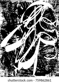 Print distress background in black and white texture with  dark spots, scratches and lines. Abstract vector illustration