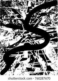 Print distress background in black and white texture with  dark spots, scratches and lines. Abstract vector illustration