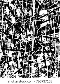 Print distress background in black and white texture with  dark spots, scratches and lines. Abstract vector illustration